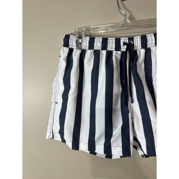 Sunny Patoche Men Swim Shorts Lined Pockets Blue White Striped Size Large - Picture 10 of 13